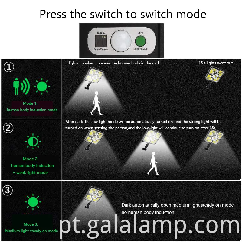 Lâmpada de parede de segurança solar ajustável com classificação à prova d'água IP65